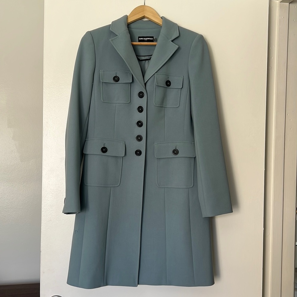 Karl Lagerfeld Women’s Long Trench Coat Light Blue size 4